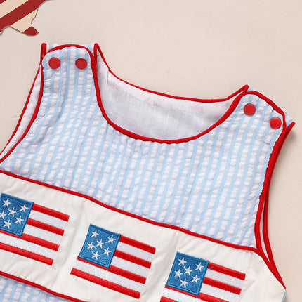 Infant Baby Boy 4th Of July American Flag Smocked Romper Summer Sleeveless Jumpsuit For Independence Day & Memorial Day Celebrations