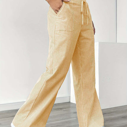 New Striped Trousers With Pockets Casual Versatile Loose Wide Leg Pants Women's Clothing
