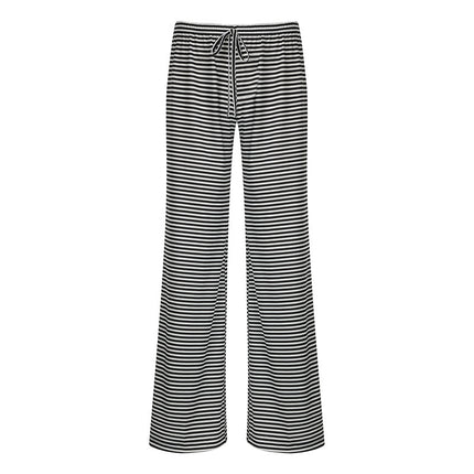 Women's Striped Print Trousers Y2K Fashion Casual Lace Up Home Straight  Wide-leg Pants