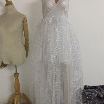 V-neck halter pure white wedding evening dress