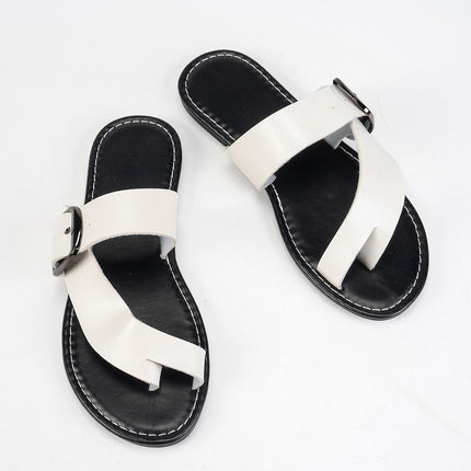 Summer Buckle Toe Clip Sandals Fashion Flat Beach Shoes Casual Comfortable Slides Slippers