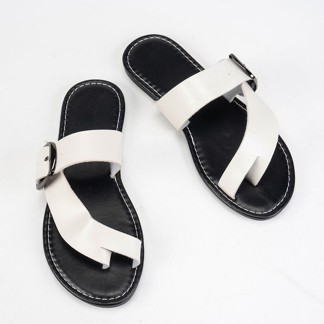 Summer Buckle Toe Clip Sandals Fashion Flat Beach Shoes Casual Comfortable Slides Slippers