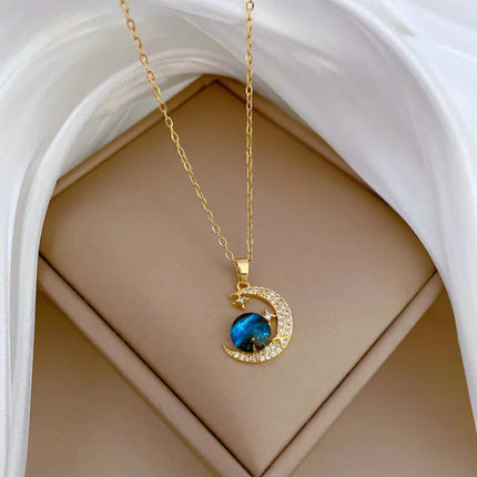 Stainless Steel Starry Sky Planet Astronaut Necklace For Women Light Luxurious Temperament Star Metal Chain Jewelry Gift