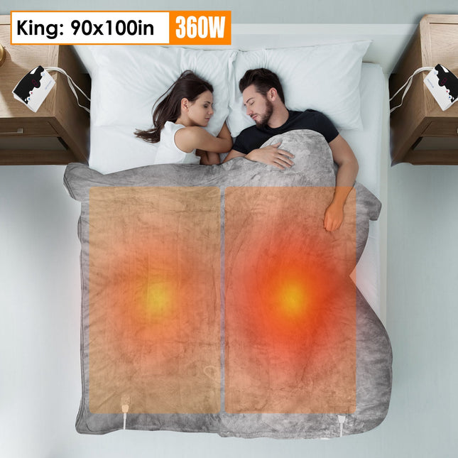 1Pc Electric Heated King Size Fleece Heated Blanket With Dual Controller 10 Heating Levels 10 Hours Auto Off Machine Washable For Home Office Usage 90x100in