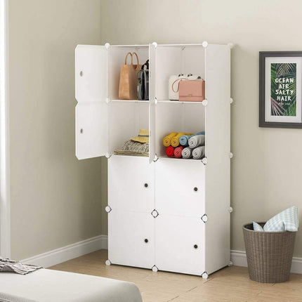 8 Cube Organizer Stackable Plastic Cube Storage Shelves Design Multifunctional Modular Closet Cabinet with Hanging Rod