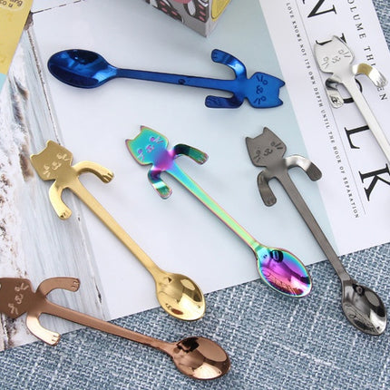 Cross-border 304 Stainless Steel Spoon Cartoon Cat Handle Hanging Coffee Spoon