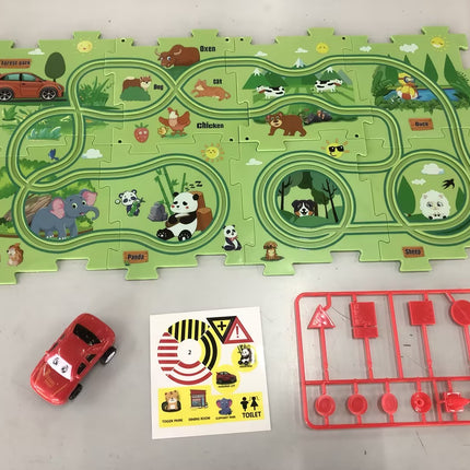 Children Puzzle Electric Railroad Speeder DIY Assembly Electric Car Automatic Rail City Scene Construction Education Toy Gift