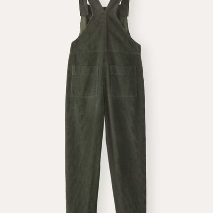 Corduroy Bib Overalls With Buttons And Pockets Fashion Casual Jumpsuit Loose Straight Pnats For Women