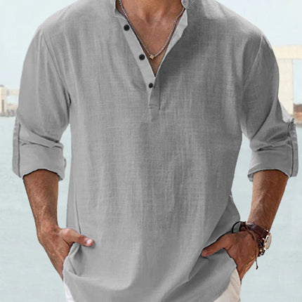 New Men's Casual Blouse Cotton Linen Shirt Loose Tops Long Sleeve Tee Shirt Spring Autumn Casual Handsome Men's Shirts