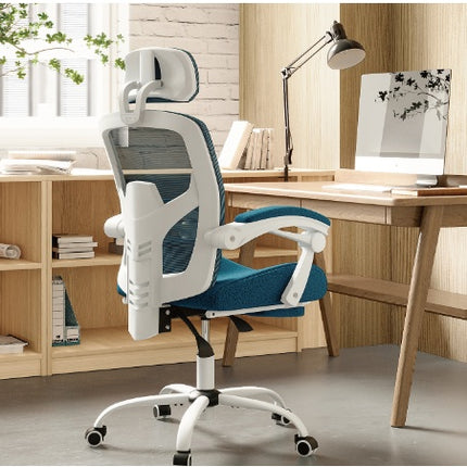 Retractable Footrest Ergonomic Swivel Office Chair With Lumbar Support Pillow And Padded Armrests