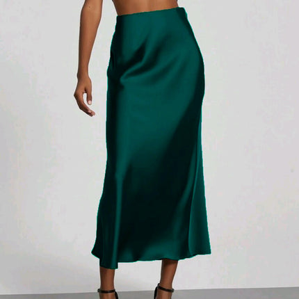 Women's Slim Fit Satin Skirt Fashion Chic Solid Long Skirt