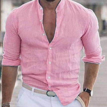 Men's Long Sleeve Shirt With Button Casual Solid Color Tops For Spring Autumn