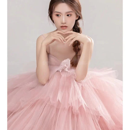 Elegant Girl's Wedding Photography Dress Pink White