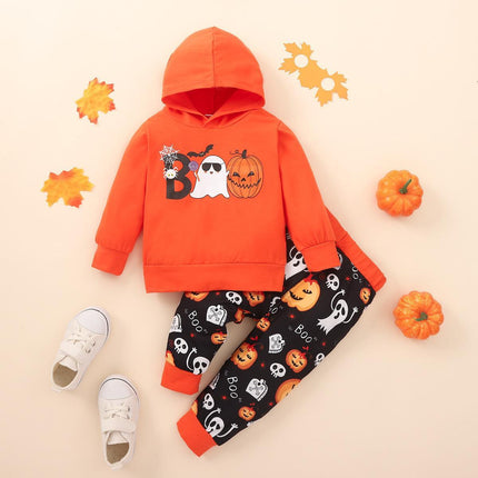 Boys' Halloween Pumpkin Orange Hooded Sweatshirt And Pants Set