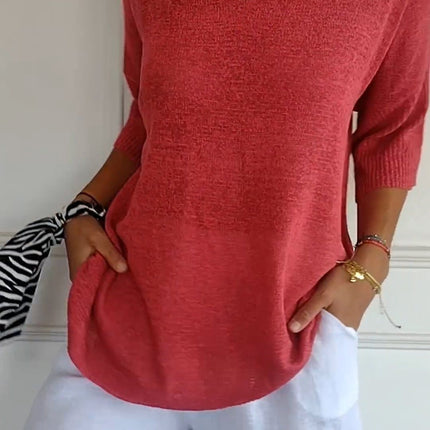 Solid Long Sleeve Sweater Slimming V-neckline Knitwear Women's Bottoming Shirt