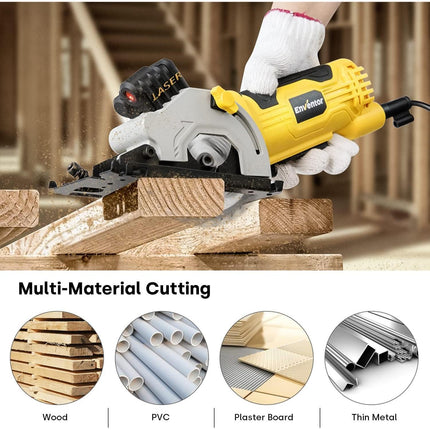 Envento Mini Circular Saw 580W 4000 RPM Compact Electric Circular Saw With Three 85mm Saw Blades