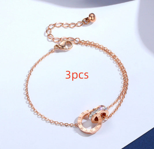 Diamond inlaid zircon titanium steel bracelet