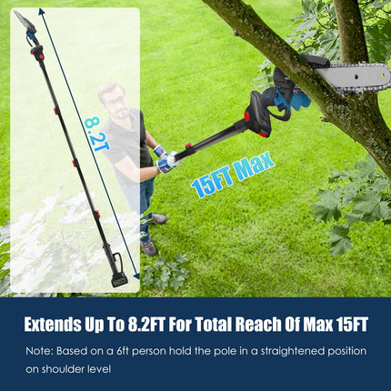 1Pc 2 In 1 8in Cordless Electric Pole Saw And Mini Chainsaw With Extension Poles 2Pcs 21V 3.0Ah Batteries Adjustable Length Chain Saw With Auto Oiler Safety Switch For Wood Cutting