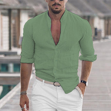Men's Long Sleeve Shirt With Button Casual Solid Color Tops For Spring Autumn
