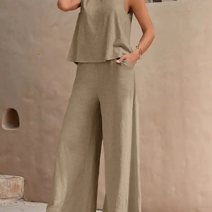 Solid Color Casual Loose Pants Sets For Women Elegant Spring Summer Women's Two Pieces Suit Full Trouser Set Female Outfit Clothes