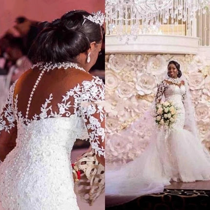Long Sleeves Mermaid  White Wedding Dress