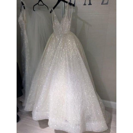 V-neck halter pure white wedding evening dress