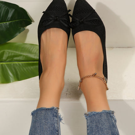 Bow Knitted Loafers Ins Fashion Pointed-toed Flats Shoes For Women