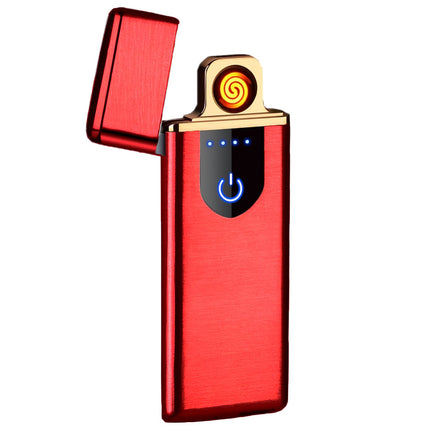 Electric Lighter, USB Rechargeable Lighter, Plasma Dual Arc, Windproof Flameless Pocket Metal, Incense, Camping (Red)