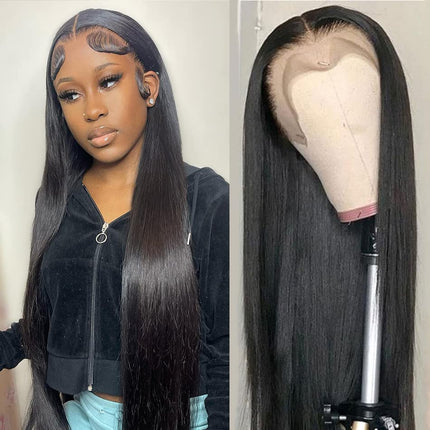 mengkai 26 Inch 13X6 HD Lace Front Wigs Human Hair Pre Plucked 13x6 Straight Lace Front Wigs Human Hair Frontal Wigs for Women Human Hair Straight Frontal Wigs Human Hair with Baby Hair