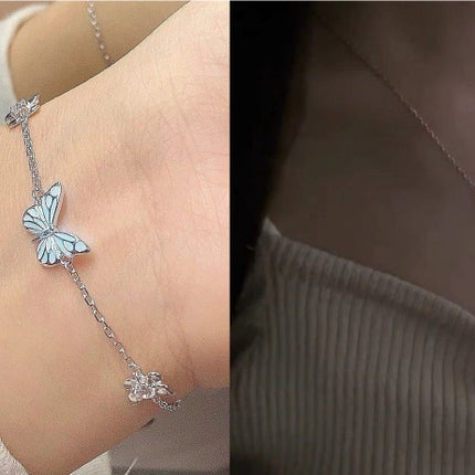 Fashion Blue Luminous Butterfly Necklace Bracelet Set For Glow In The Dark Women Clavicle Chain Choker Party Jewelry Set Gift