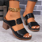Chunky Heel Sandals Summer Round Toe Plaid Slides Slippers Fashion Outdoor High Heels Shoes For Women