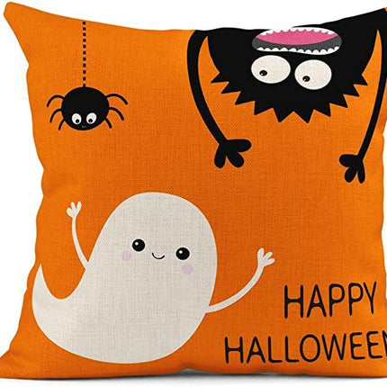Halloween Orange Ghost Linen Pillowcase