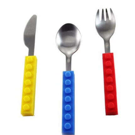 3PCS Creative Bricks Silicone Stainless Steel Portable Travel Kids  Cutlery Fork Picnic Set Gift For CHild Dinnerware