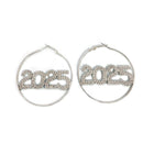 1 Pair 2025 Ring Earrings Fashion Full Rhinestone Digital Earrings Copper Material New Year Party Jewelry Accessories