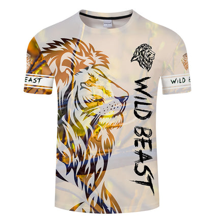 Men's 3D Printed Animal Lion Orange Short Sleeve