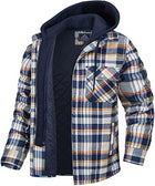 Men's Plaid Hooded Coat Winter Warm Button Zip-up Jacket Fashion Casual Thick Padded Long Sleeves Outerwear Clothing