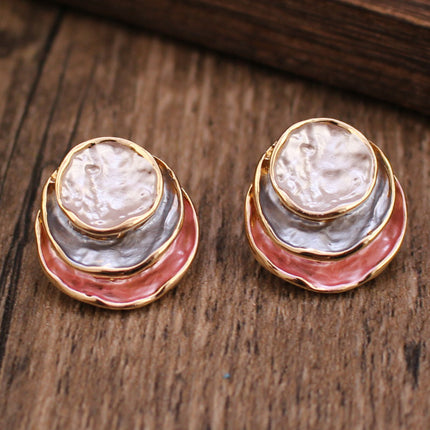 Ins Three-colored Painting Round Earrings Fashion Elegant Versatile Geometric Earrings For Women Jewelry