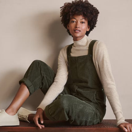 Corduroy Bib Overalls With Buttons And Pockets Fashion Casual Jumpsuit Loose Straight Pnats For Women