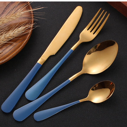 Stainless steel gold plated colorful knife and fork spoon set of four
