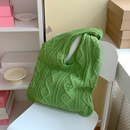 GWomen Shoulder Bags Portable Retro Hollow Knitted Woolen Yarn Bag Shoulder Tote Bag Solid Color Crochet Bag Large Capacity Shopping Tote Bags
