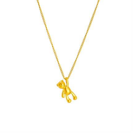 Cute Cartoon Three-dimensional Bear Necklace Titanium Dteel Chain Versatile Pendant Necklace