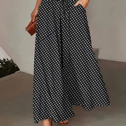 Polka Dot Print Trousers Fashion Loose Elastic Waist Wide-leg Pants Women's Clothing