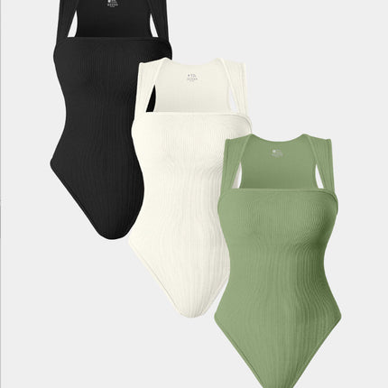 Thread Square Neck Jumpsuit Sleeveless Slim Fit Tank Top Summer Shapewear