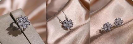 Fashion Jewelry Zircon Women Necklace Ring Double Layers Flower Cubic Zirconia Jewelry Shiny Simple All Match Stud Earrings Ring Necklace For Wedding