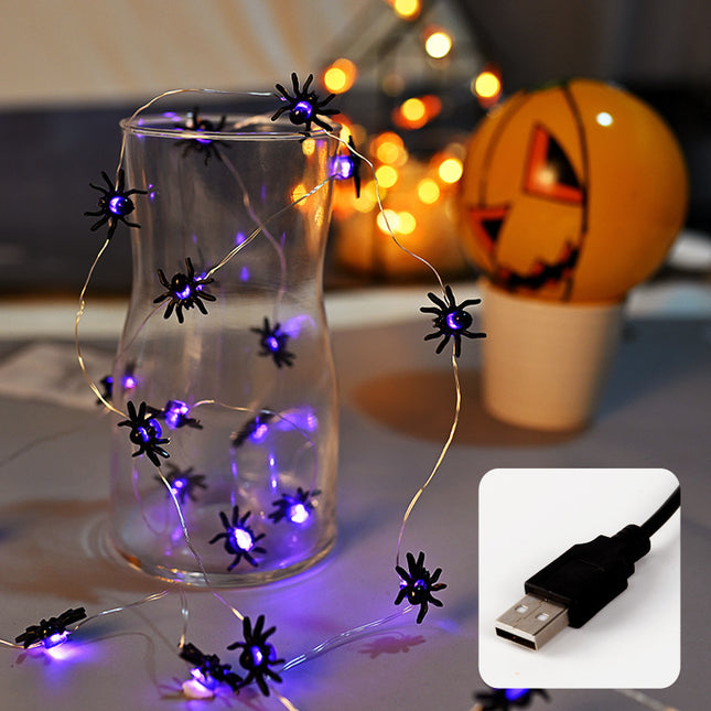 LED Purple Spider Lighting Chain Halloween Decoration Light