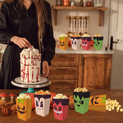 12 Pieces Halloween Popcorn Box Halloween Party Favor Snack Treat Boxes Candy Cookie Container Decorations Gifts For Popcorn Sales Halloween Party Favor Supplies