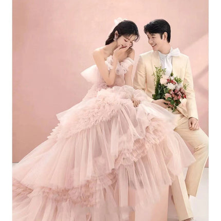 Street Photography Pettiskirt Colored Mesh Temperament Banquet Light Wedding Dress