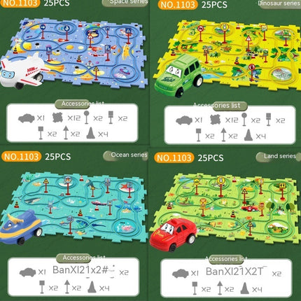 Children Puzzle Electric Railroad Speeder DIY Assembly Electric Car Automatic Rail City Scene Construction Education Toy Gift