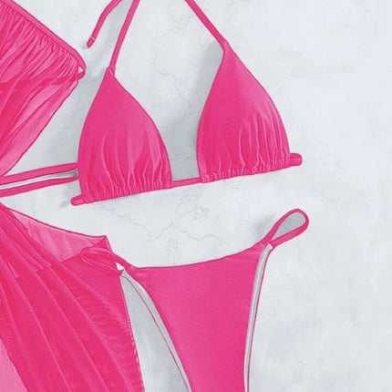 3pcs Halter Neck Bikini Beach Summer Solid Color Split Swimsuit Womens Clothing