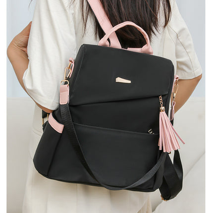 Oxford Cloth Stitching Women'S Backpack Anti-Theft Back Zipper Girls Schoolbag Casual Travel Double Shoulder Backpack